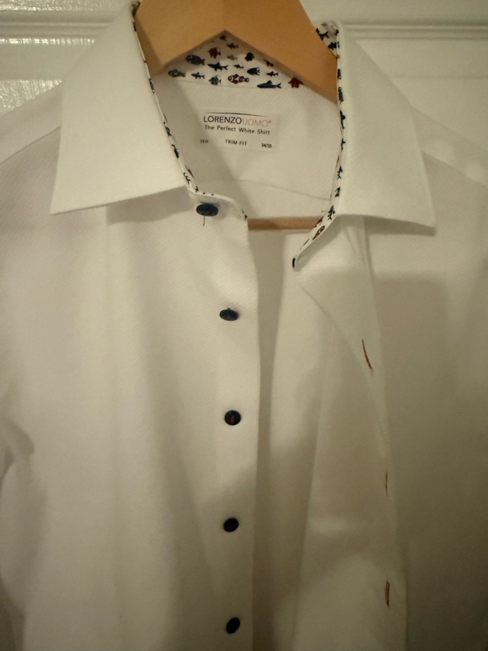 Lorenzo Uomo White Dress Shirt with Navy Contrast Buttons